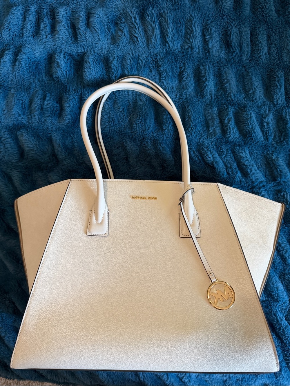Michael Kors Cream Structured Tote with Gold MK Charm